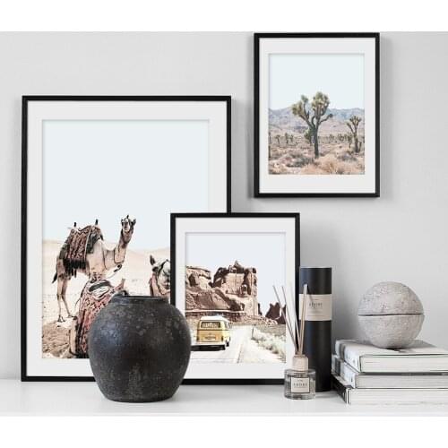 Desert Camel Mountain Car Green Plant Wall Art Canvas Painting Nordic Posters And Prints Landscape Wall Pictures For Living Room