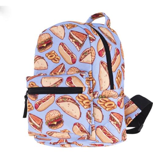 Cartoons School Bag For Girl Hamburger Print Kawaii Anime Cute Mini Backpack Women Casual Small Bag Waterproof Portable