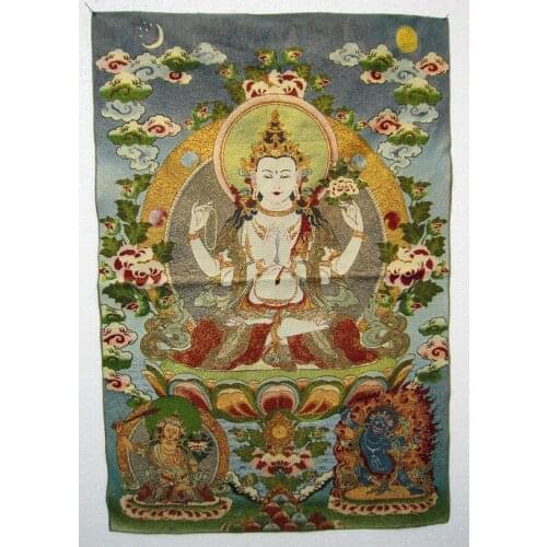 Tibet Tibetan Silk Inwrought Maitreya Buddha Tangka