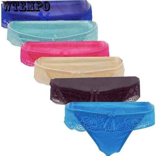 Briefs Panties Women Lace Transparent Sexy G-String Seamless Cotton Underpants Bikini Underwear Panties Briefs Ladies 6 PCS/Set