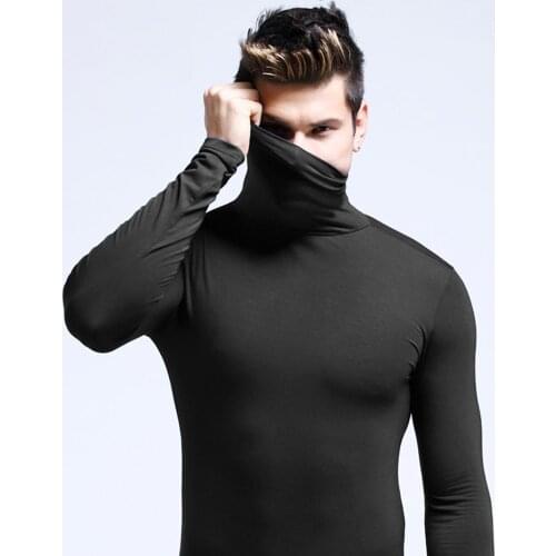 Turtleneck Bottoming Shirt Men Thermal Long Sleeve T Shirt Man Winter Modal Tshirt Tight Elastic Male Slim Basic Stretch Tee Top