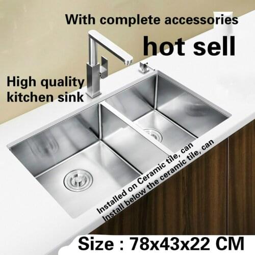 Tangwu High-end luxurious kitchen sink food grade 1.2 mm thick 304 stainless steel hand made double grooves 78x43x22 CM