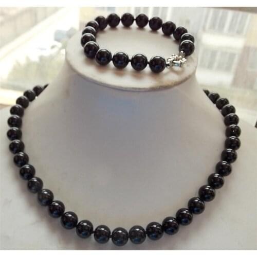 Natural pearl jewelry 10mm Hot Black South Shell Sea Pearl Necklace Bracelet 18'' 7.5'' AAA beads Bridal hook
