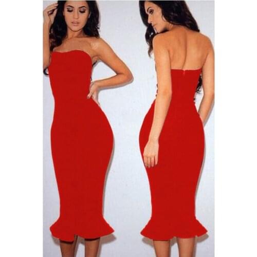 WOMENS Dress Sexy Dress Hot Selling Nightclub Wrap-around Exposed Shoulder Repair Foot Lotus Leaf Black Formal Dress