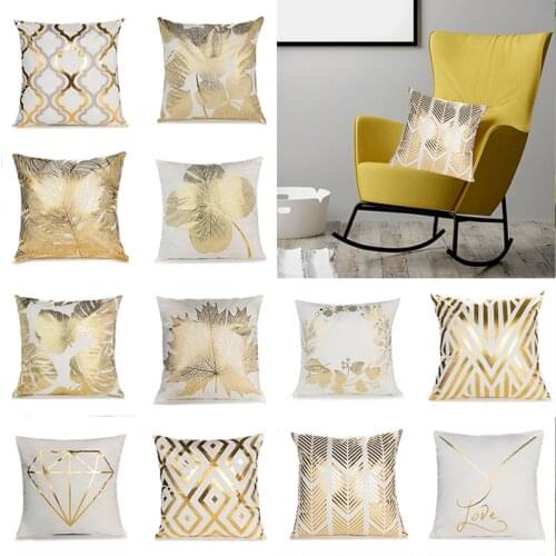 Gold Leaves Print Pillow Cover Home Cotton Pillowcase Cushion Cushion Decorative Cushions for Sofa Seat Covers Throw Pillow Case