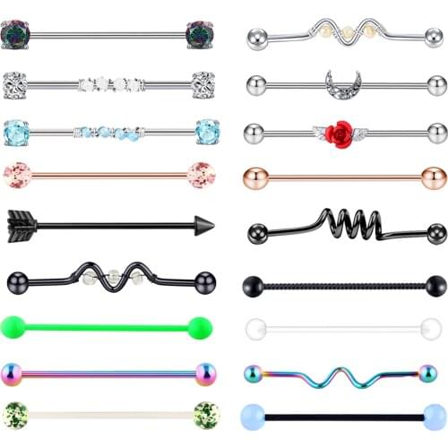 1.6mm 14G Stainless Steel Industrial Barbell Earrings Body Piercing 1 1/2" Each