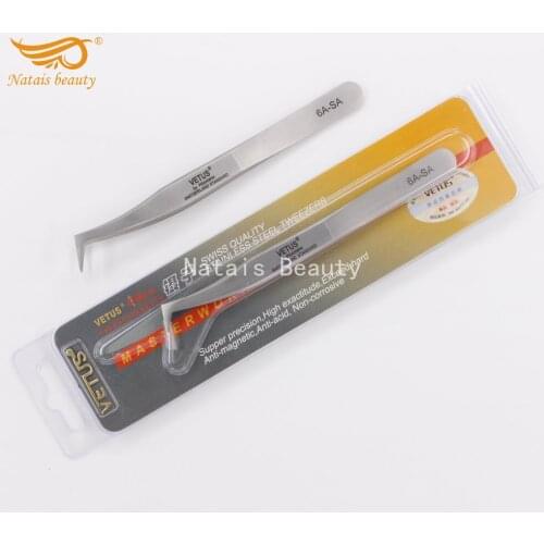 10pcs/lot Stainless Steel Vetus Tweezers 6A-SA for Eyelassh Extension Swiss Quality Anti Magnetic Professional Makeup Tools