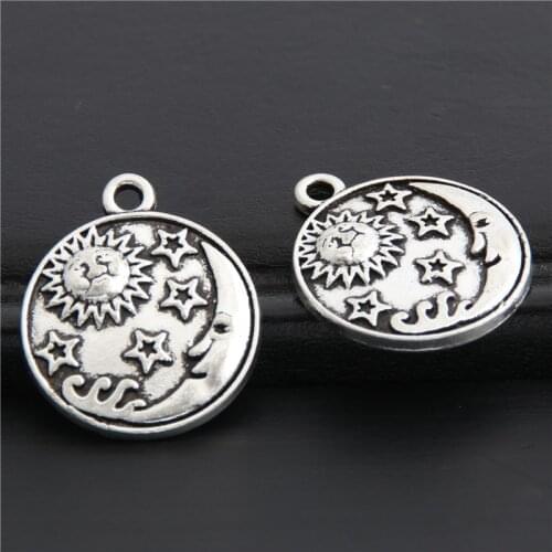10pcs Moon Stars Charms With Star Silver Color Alloy Charms For Jewelry Findings Making Wedding Designs 23x20mm A3045