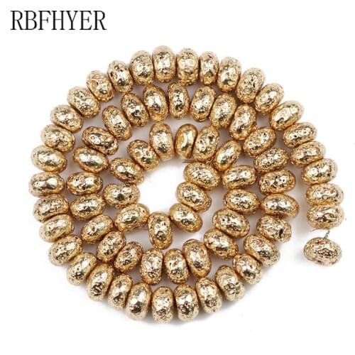 14 Gold Volcanic Rock beads Flat round Natural Lava Stone Spacer Loose beads for Jewelry Bracelets Accessories Making 6/8/10MM