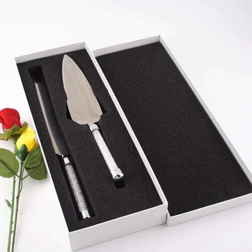 2pcs Silver Cake Knife Server Set Acrylic Handle Glasses Crystalline Cake Spatula Wedding Party Gift Stainless Steel Elegant