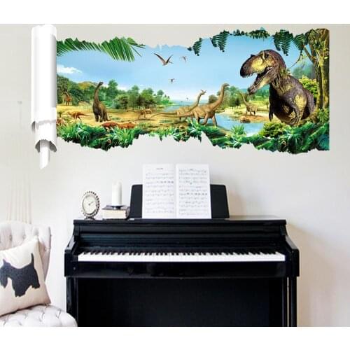 3d Dinosaur Wall Stickers For Kids Rooms Bedroom Living Room Home Decor Jurassic Period Vivid Animal Mural Art Diy Wall Decals