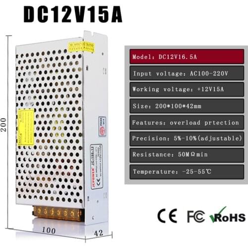AC110V 220V to DC 12V15A 180w maxVoltage Transformer Switch Power Supply for Led Strip Led control Led switch LED display