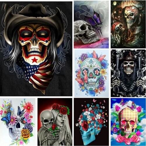 5D DIY Diamond Painting Gothic Skeleton Full Drill Cross Stitch Kits Rhinestone Skull Mosaic Diamond Embroidery Room Home Decor