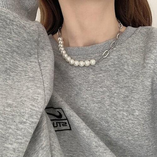 Origin Summer Fashion Pearl Chunky Curb Chain Chokers Necklace for Women Unique Design Alloy Necklace Jewelry Accessories