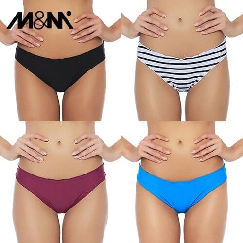 M&M Women Bikini Bottom Swim Briefs Brazilian SexySwimwear Chiffons Bikini Bottom Ruching Beach Micro Biquinis B609