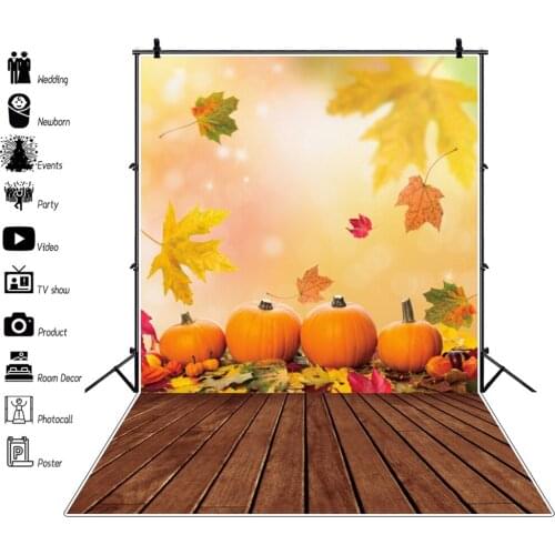 Autumn Leaves Pumpkin Wood Floor Newborn Baby Portrait Backdrop Photography Backdrops Photographic Background For Photo Studio
