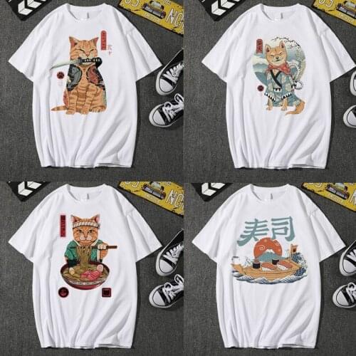 Ramen Japan Cat Anime T Shirt Men Cool Vintage T-shirt Harajuku Streetwear Tee Tops