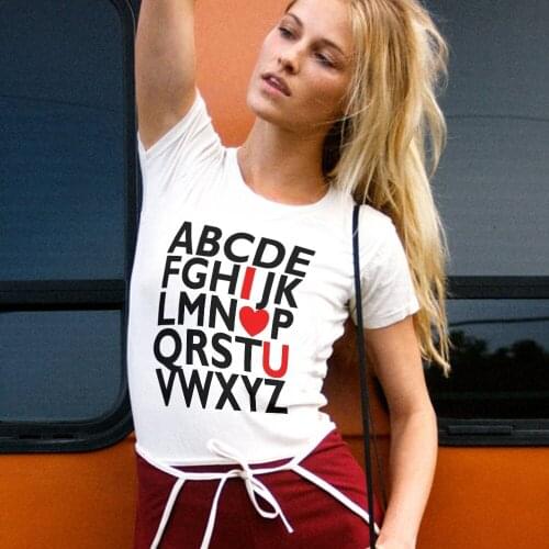 Alphabet Valentines Day gift T Shirt Summer Short Sleeve Tee Tops I Love You Letter Red Heart T-shirt for Men Women