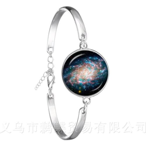 Galaxy Nebula Chain Bracelet Glass Cabochon Solar System Glass Dome Planet Universe Silver Plated Charm Bangle Gift