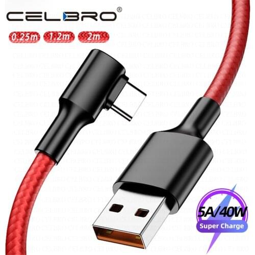 90 Degree 5A USB Type C Cable 2m QC3.0 Fast Charging for Samsung Xiaomi Poco X3 Redmi Note 9 Pro Oneplus 8 USBC Cable 0.25m 1.2m