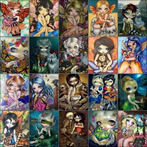 Full square cuadros 5d diamond painting kit set Girl and animal wolf butterfly dragon skull 3d diy complet Cross stitch mosaic
