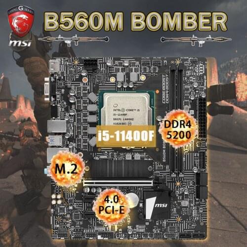 LGA1200 MSI B560M BOMBER Motherboard + CPU i5-11400F Set DDR4 64Gb 5200MHz M.2 PCI-E 4.0 USB3.2 Placa-mãe Desktop Intel B560 New