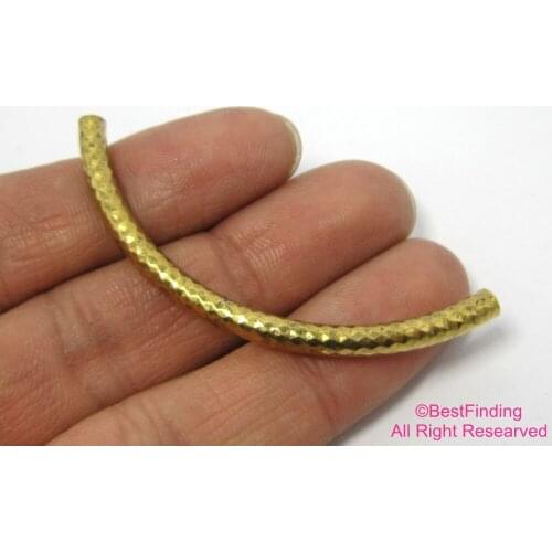 Brass pendant 60mm tubes Faceted curved long raw brass tube -10pcs R177