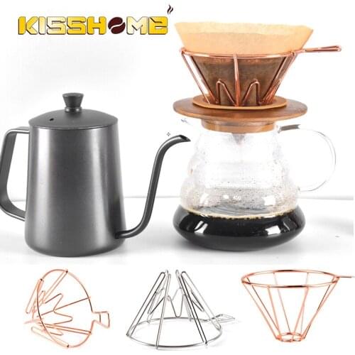 Rose Gold V60 1-4 Cups Coffee Filter Holder Metal Copper Brew Drip Silver Coffee Filters Accessories Funnel Mesh Filter