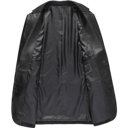 Fashion Mens Sheepskin Genuine Leather Jacket Suit Blazer Coat Striped Business Man Spring Slim Fit Outwear Real Leather Coat