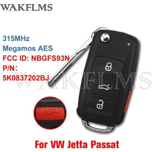 MQB 5K0837202BJ For VW VolksWagen Jetta Passat 2017 2018 315MHz Megamos AES ID88 Flip Remote Car Key Fob NBGFS93N 5K0 837 202 BJ