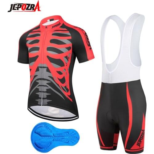 Jepozra Mens Cycling Jersey Set Bike Clothes Mountain Bike Shirts Short Sleeves Bicycle Shorts Padded Outfit MTB