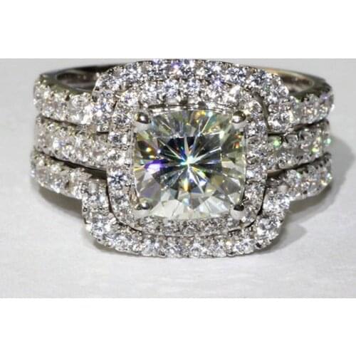 Luxury 10K White Gold 3ct Lab Diamond Ring Sets 3-in-1 Engagement Wedding band Rings for Women men Statement Party Jewelry Gift