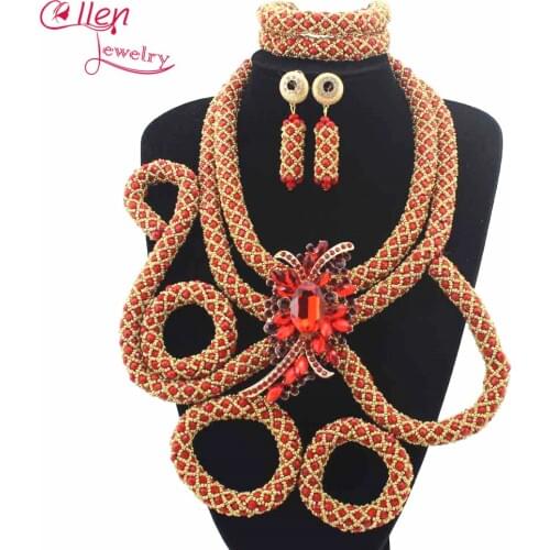 Nigerian Women Wedding beads Jewelry Sets For Bridal Indian African Beads jewelry set Costume Necklace Set Free Shipping E1105