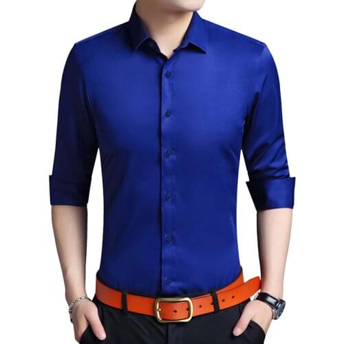 Pure Color Long-Sleeved Shirt Men Autumn Large Size S-5XL Shirt Mens Small Stretch Multi-Color Selection Male Top
