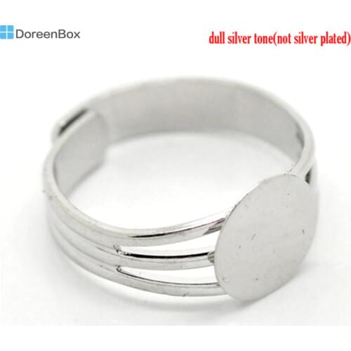 Doreen Box hot- Silver Color Copper Adjustable Ring Blank Pad Base 18.3mm US 8(Pad:10mm), 10PCs (B17220)