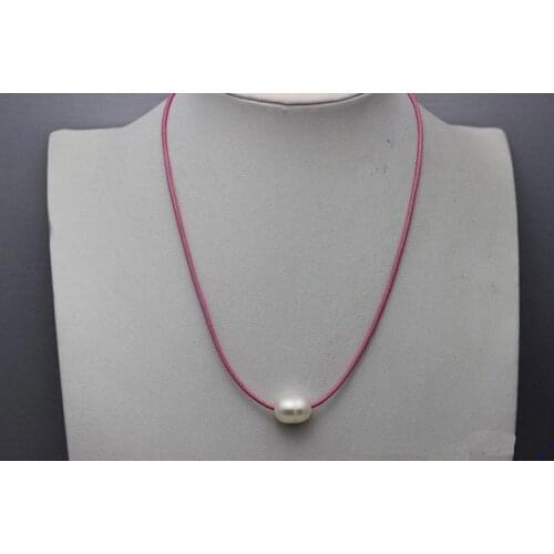 Perfect Leather Pearl Jewelry Pink Leather White Black Color Freshwater Pearl Necklace 10x12mm 18 inches Handmade No Metal