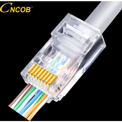 CNCOB Cat5e RJ45 8P8C Perforated Ethernet Connectors 50u Gold-plated Modular Network Plug Network Cable Connector rj-45 30pcs
