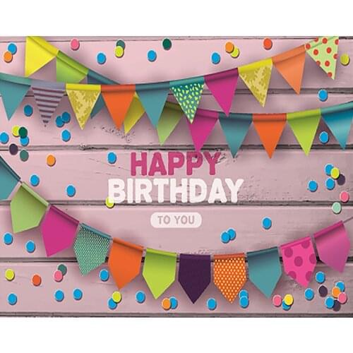 VinylBDS Happy Birthday Theme Photo Backdrop Wood Wall Colorful Banner Little Photography Backdrops Can Add Or Change Words