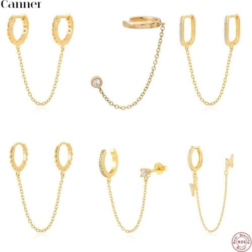 Canner 1pcs Huggie Earrings For Women 925 Sterling Silver Pearl Chain Earings Piercing Jewelry 2021 Trend Pendiente Plata 925 W5