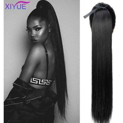 85cm Super Long Silky Straight Synthetic Clip in Drawstring Ponytail Hairpieces for Women Hair Extension High Temperature Fiber