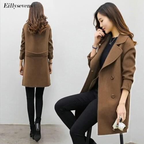 Women Winter Green Long Wool Coat Streetwear 2020 Ladies Trench Korean Fashion Female Loose Clothing Windbreaker 2020 Lapel