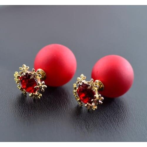Trend New Snowflake Zircon Earrings Japanese and Korean Style Christmas Gifts Red Pearl Two Band Earrings Fashion Girl Gifts