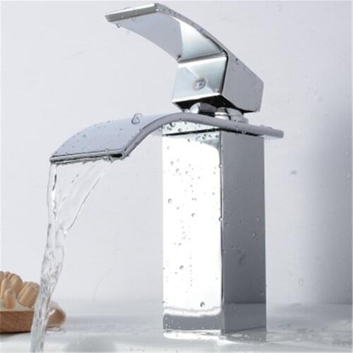 Bathroom Washbasin Faucet Square Wide Mouth Faucet Like Waterfall Effluent Home Kitchen Sink Electroplate Hot and Cold Mixer Tap
