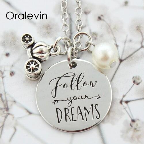 Follow your dreams Inspired Inspirational Engraved Pendant Charms Necklace Jewelry 10Pcs/Lot,#LN302