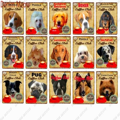 Pets Dogs Pug Spaniel Vintage Metal Tin Sign Poodle Wall Art Painting Basset Coffee Club Shabby Chic Poster Home Decor WY131