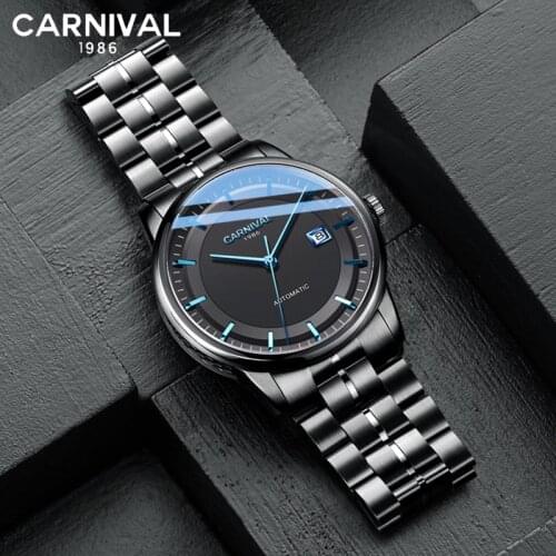 Japan MIYOTA 8215 Watch CARNIVAL Mens Watches Montre homme Automatic Mechanical Waterproof Sapphire Calendar Full Steel Business