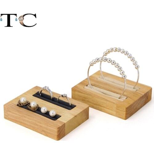 Natural Wood Jewelry Display Jewellery Tray Ring Holder Earring Organizer Bracelets Showcase Bracelet Box
