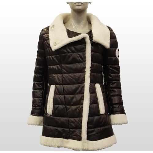 Women Genuine Real Leather Black Jacket Sheepskin Motorcycle Biker Slim Long Casual New Warm Thick Fur Colar Winter Outerwear