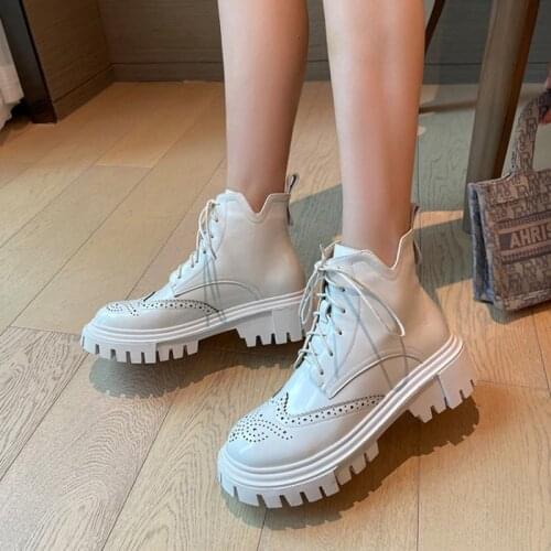 2021 Winter Boots for Women Round Toe Platform Boots Fall Shoes Women Ankle Boots Women Platform Heels Solid Lace-up Women Boots