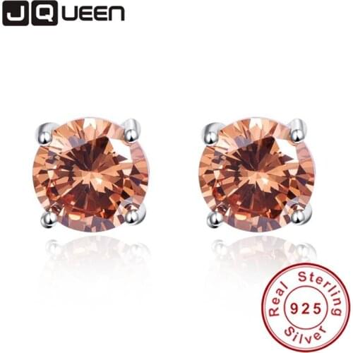 Ladies Fashion Accessories Ear Piercing 925 Sterling Silver Earrings Stud Round Small 10x10mm Set for Women with Morganite Stone